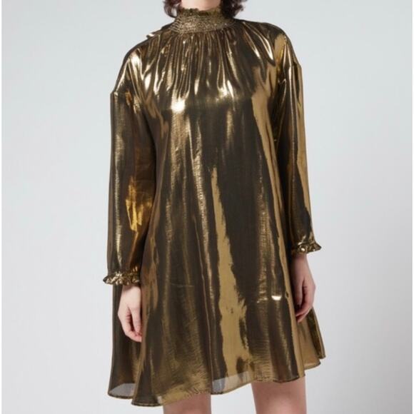 TUCKERNUCK RHODE Priya Gold Metallic Dress NWT Size S/XS - Picture 3 of 6
